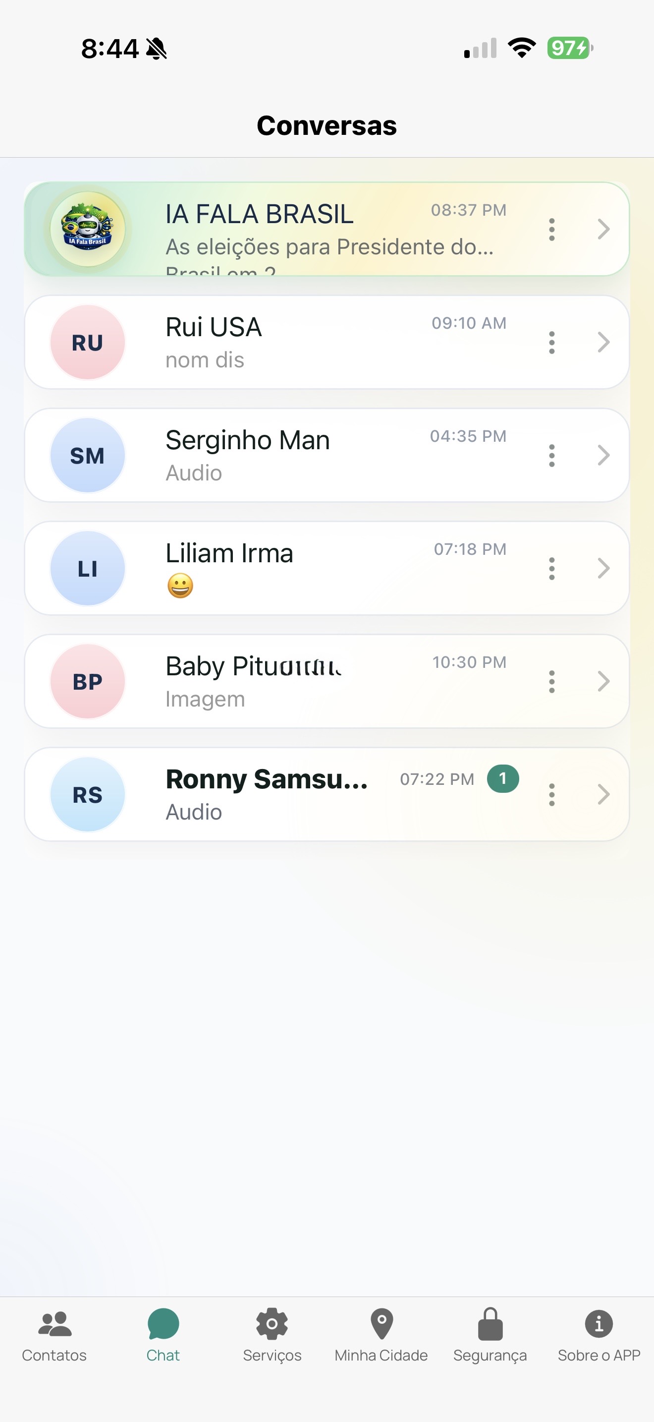 Tela de conversas e chats do Fala Brasil
