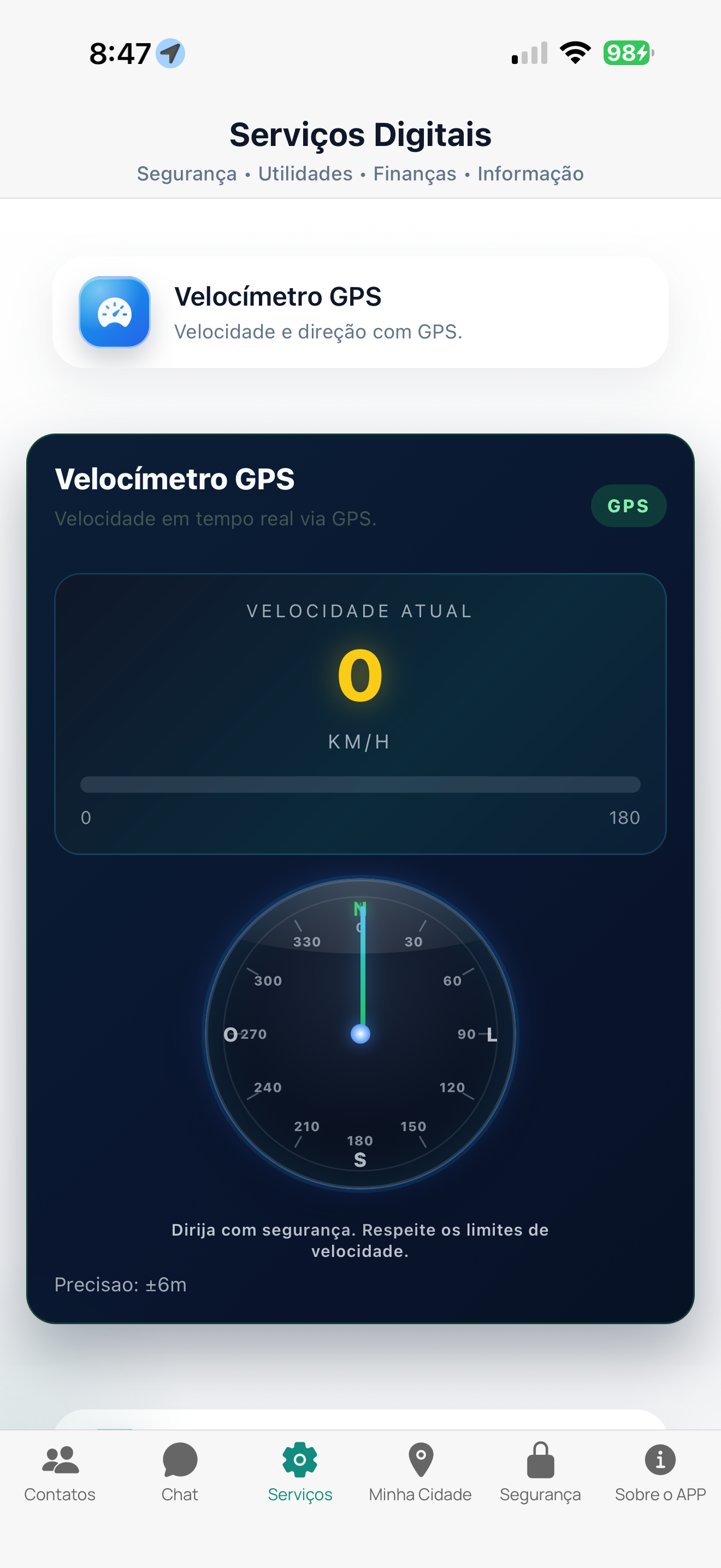 Serviço de velocímetro GPS