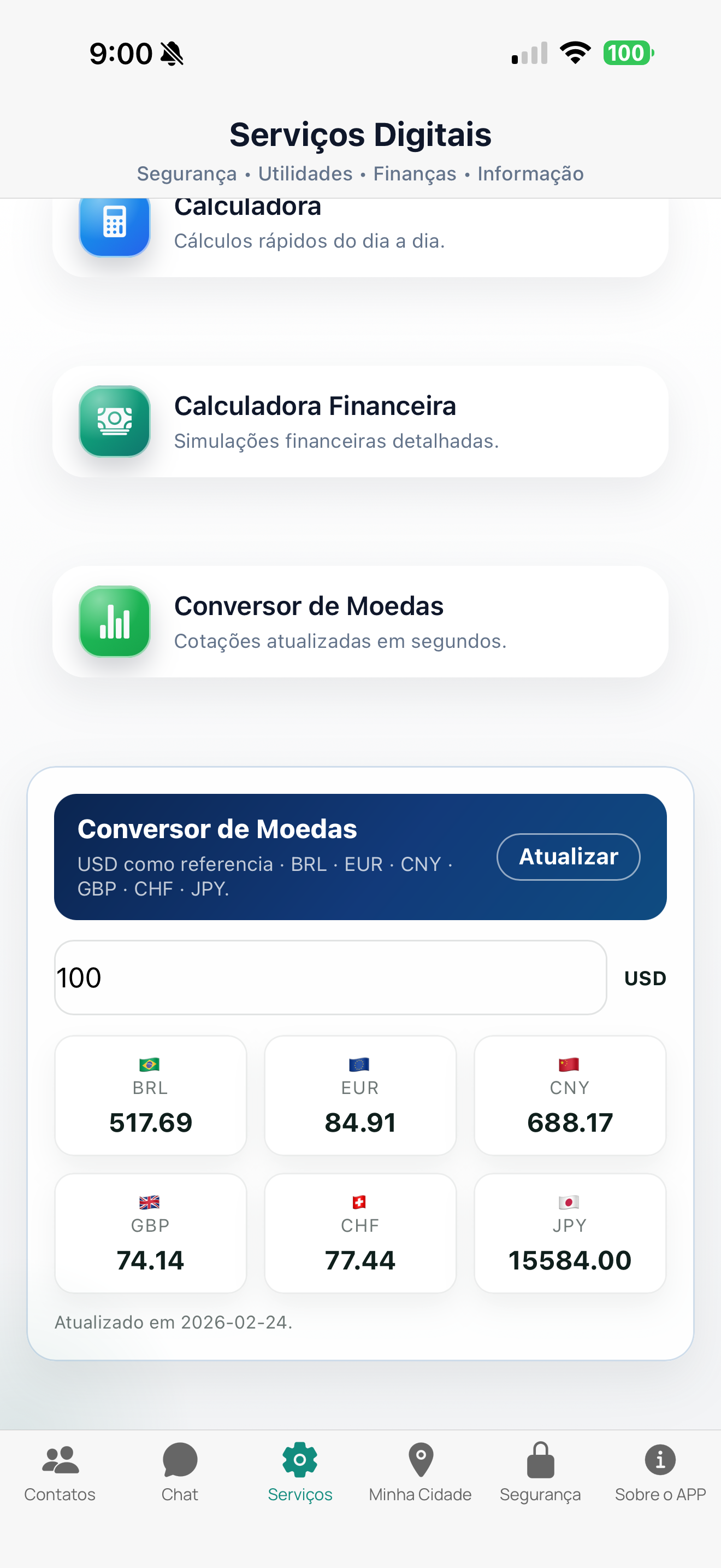 Conversor de moedas no Fala Brasil
