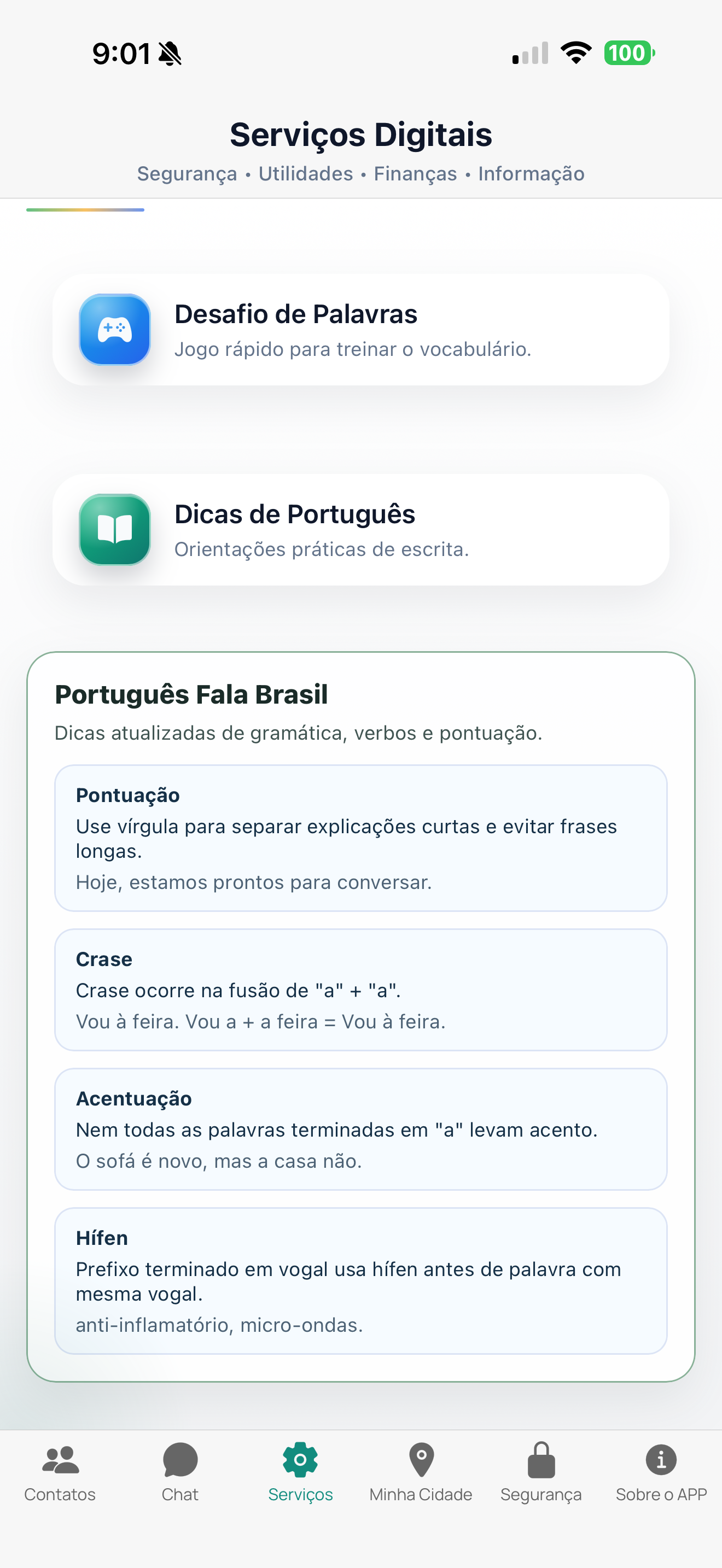 Serviço Português Fala Brasil com dicas de gramática